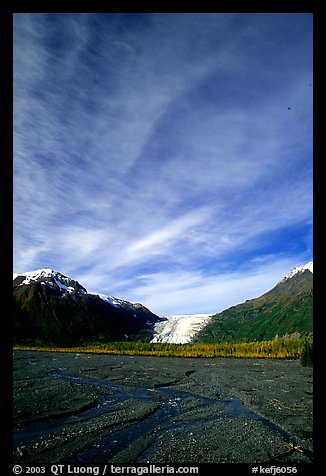 Sky, Resurrection River and Exit Glacier, morning. Kenai Fjords National Park, Alaska, USA.