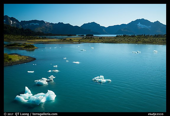 Aerial View of icebergs in Pedersen Lagoon. Kenai Fjords National Park (color)