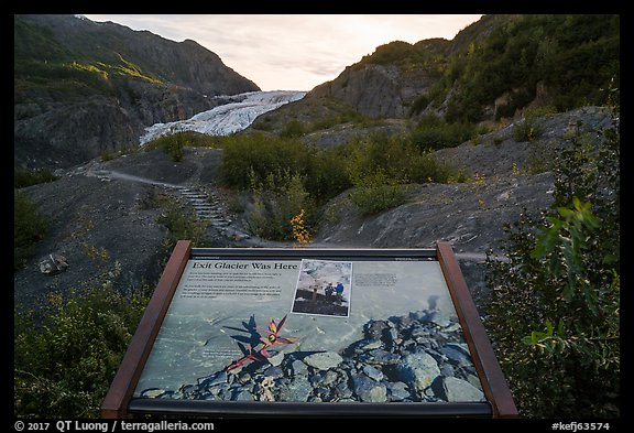 Exit Glacier was here interpretive sign. Kenai Fjords National Park, Alaska, USA.