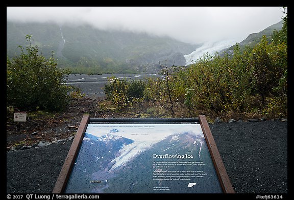 Overflowing Ice interpretive sign. Kenai Fjords National Park, Alaska, USA.