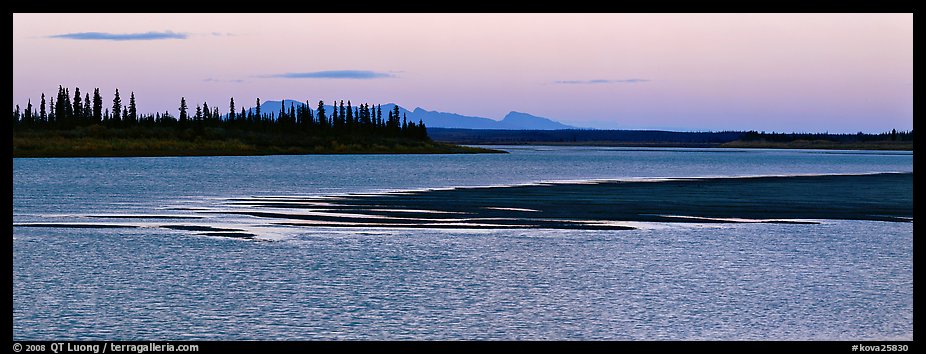 River landscape with ripples on water at dusk. Kobuk Valley National Park, Alaska, USA.