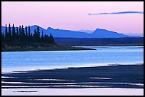 Sand bar shore, river and Baird mountains, evening. Kobuk Valley National Park, Alaska, USA. (color)