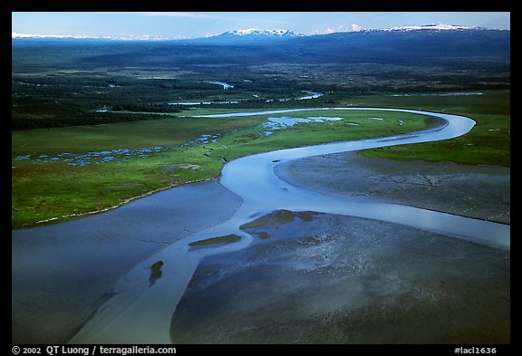 Aerial view of river and estuary. Lake Clark National Park (color)