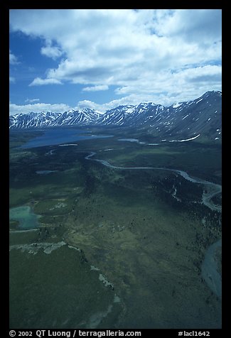 Aerial view of wide valley with Twin Lakes. Lake Clark National Park, Alaska, USA.