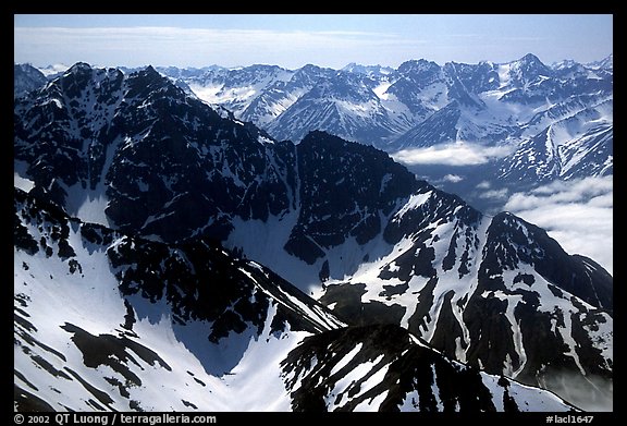 Aerial view of ridges, Chigmit Mountains. Lake Clark National Park, Alaska, USA.