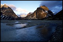 River bar below the Telaquana Mountains, sunset. Lake Clark National Park, Alaska, USA.