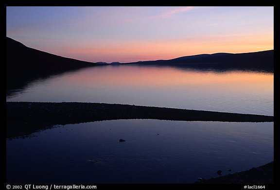 Turquoise Lake, midnight sunset. Lake Clark National Park