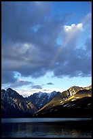 Rainbow and Telaquana Mountains above Turquoise Lake, sunset. Lake Clark National Park, Alaska, USA. (color)