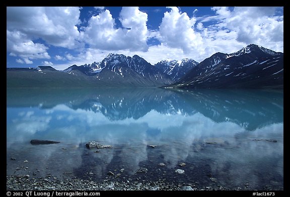 Clouds and Telaquana Mountains above Turquoise Lake, from the middle of the lake. Lake Clark National Park (color)