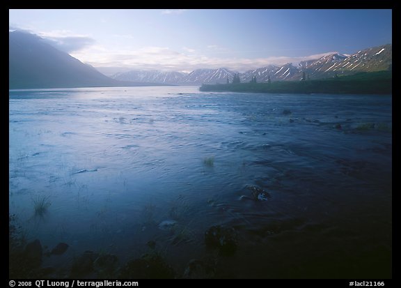 Outlet stream of Twin Lakes on a foggy morning. Lake Clark National Park (color)