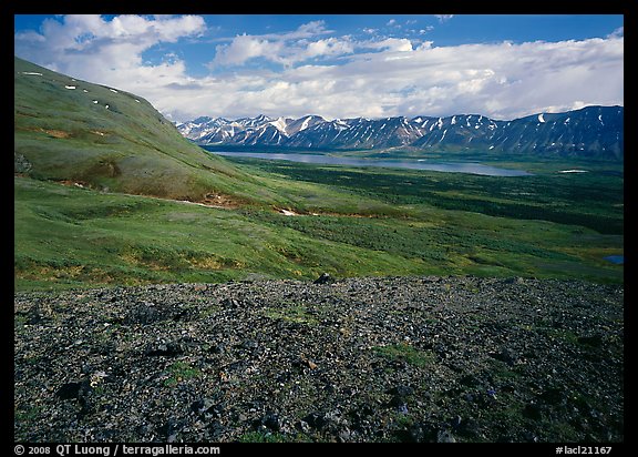 Tundra with Twin Lakes and mountains in the distance. Lake Clark National Park (color)