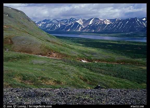 Tundra-covered hills and Twin Lakes. Lake Clark National Park, Alaska, USA.
