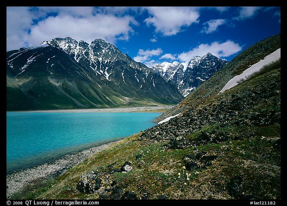 Tundra and mountains raising above Turquoise Lake. Lake Clark National Park (color)