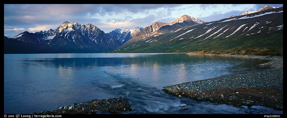 Stream flowing into mountain lake. Lake Clark National Park, Alaska, USA.
