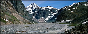 Valley, distant waterfall, and mountains. Lake Clark National Park (Panoramic color)
