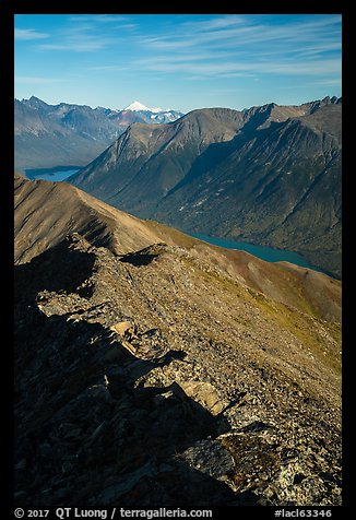 Summit ridge of Tanalian Mountain, Kontrashibuna Lake, Iliamna Volcano. Lake Clark National Park, Alaska, USA.
