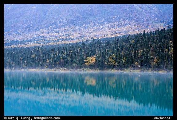 Reflections in turquoise waters, Kontrashibuna Lake. Lake Clark National Park, Alaska, USA.