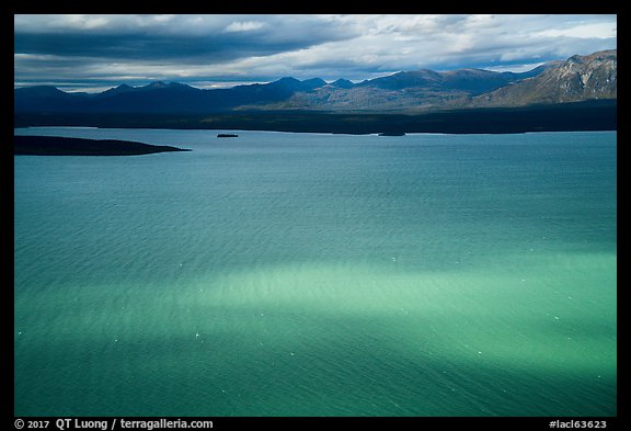 Aerial view of light and shadows on Lake Clark. Lake Clark National Park, Alaska, USA.