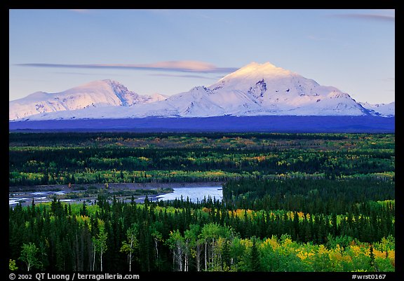Mt Sanford and Mt Drum, late afternoon. Wrangell-St Elias National Park, Alaska, USA.