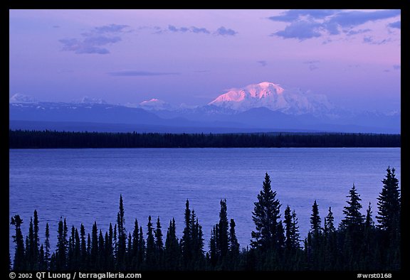 Mt Blackburn above Willow lake, sunset. Wrangell-St Elias National Park, Alaska, USA.