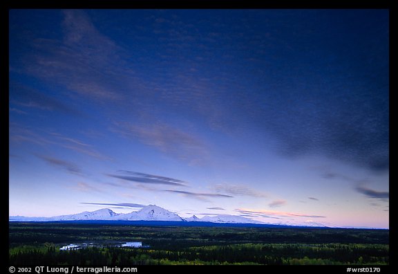 The Wrangell mountains seen from the west, sunset. Wrangell-St Elias National Park (color)