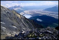 Mountain landscape with glacier seen from above. Wrangell-St Elias National Park, Alaska, USA. (color)