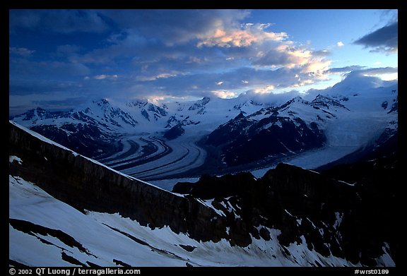 The Wrangell range seen from Mt Donoho, sunrise. Wrangell-St Elias National Park, Alaska, USA.