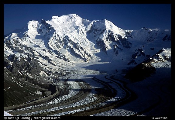 Mt Wrangell and Kennicott glacier seen from Mt Donoho, morning. Wrangell-St Elias National Park