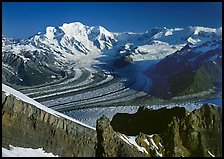Mt Blackburn and Kennicott glacier seen from Mt Donoho, morning. Wrangell-St Elias National Park, Alaska, USA. (color)