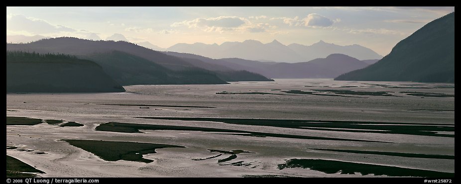 Riverbed of huge size with sand bars. Wrangell-St Elias National Park, Alaska, USA.