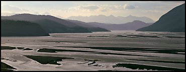 Riverbed of huge size with sand bars. Wrangell-St Elias National Park, Alaska, USA.