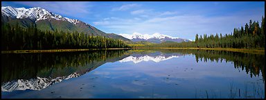 Lake and snowy peaks. Wrangell-St Elias National Park (Panoramic color)