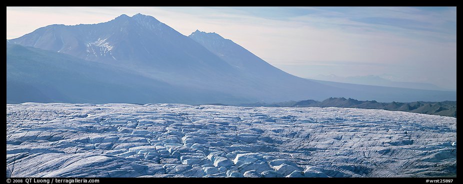 Crevassed glacier and mountains. Wrangell-St Elias National Park, Alaska, USA.