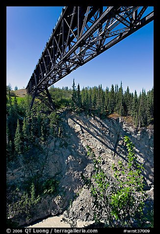 Bridge over Kuskulana canyon and river. Wrangell-St Elias National Park, Alaska, USA.