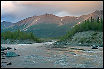 Kennicott River and Bonanza ridge at sunset. Wrangell-St Elias National Park, Alaska, USA. (color)