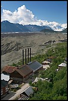 Kennecott power plant, Root Glacier moraines, and Mt Blackburn. Wrangell-St Elias National Park, Alaska, USA. (color)