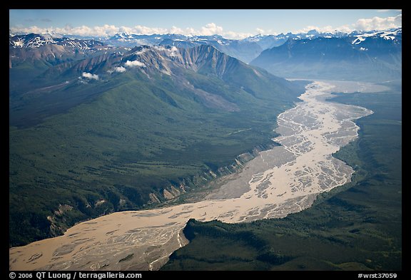 Aerial view of valley with wide braided river. Wrangell-St Elias National Park (color)