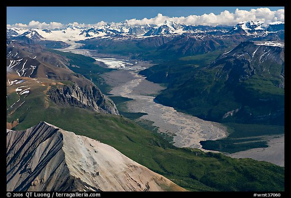 Aerial view of Nizina River. Wrangell-St Elias National Park, Alaska, USA.