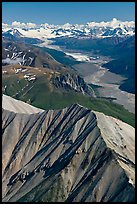 Aerial view of Nizina River and Glacier. Wrangell-St Elias National Park, Alaska, USA.
