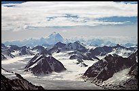 Aerial view of Granite Range with Mt St Elias in background. Wrangell-St Elias National Park, Alaska, USA. (color)