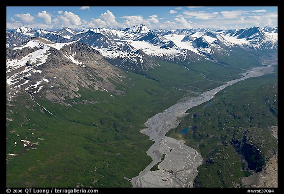 Aerial view of Granite Creek. Wrangell-St Elias National Park, Alaska, USA.