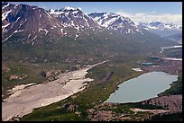 Aerial view of Ross Geen Lake and Granite Range. Wrangell-St Elias National Park, Alaska, USA. (color)