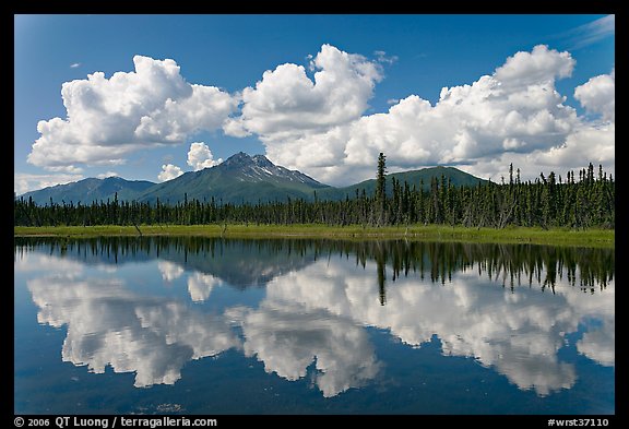 Clouds, mountains, and reflections. Wrangell-St Elias National Park, Alaska, USA.