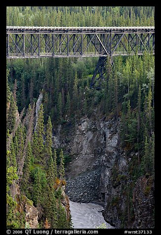 Kuskulana gorge, river, and bridge. Wrangell-St Elias National Park (color)
