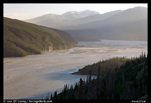 Chitina River and Chugach Mountains, late afternoon. Wrangell-St Elias National Park, Alaska, USA.
