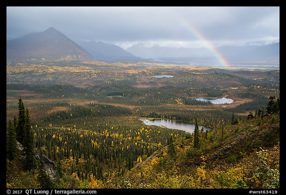 Devils Mountain, Nabesna River Valley, distant rainbow. Wrangell-St Elias National Park, Alaska, USA.