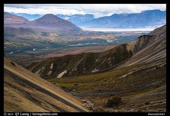 Nabesna River Valley from Skookum Volcano. Wrangell-St Elias National Park, Alaska, USA.