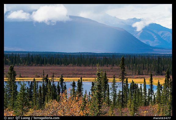 Wrangell Mountains from Nabesna Road in autumn. Wrangell-St Elias National Park, Alaska, USA.