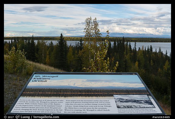 Mt Wrangell interpretive sign. Wrangell-St Elias National Park, Alaska, USA.