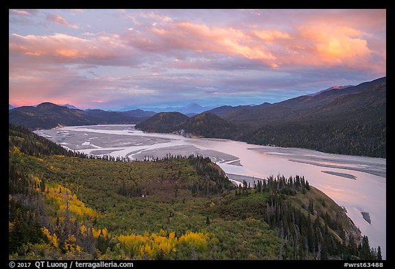 Chitina River, sunset. Wrangell-St Elias National Park, Alaska, USA.